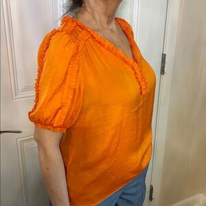 Tahari Vibrant Orange Ruffled Blouse